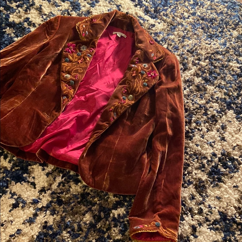 Brown Velvet Blazer with Pink Satin Lining